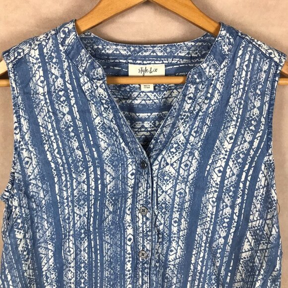Style & Co. Blue Printed Sleeveless Button-down Shirt NWT Petite SMALL - Picture 5 of 9